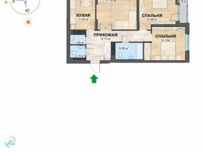 3-комнатная квартира Облака, 82 м2, 2/25 эт.