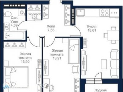 2-к. кв. ЖК Русь, 61 м2, 6/9 эт. 2-к. кв. ЖК Русь, 61 м2, 6/9 эт.