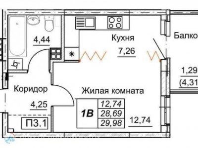 ЖК Рифей, 30 м2, 7/9 эт.